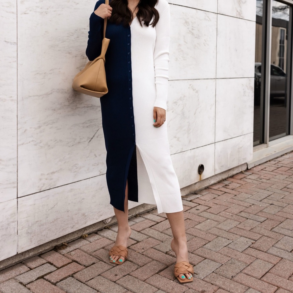 STAUD One Shoulder Black and White Dress